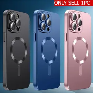 Luxury Magnetic Wireless Charge Protective Phone Case For iPhone X XS XR XS Max 7 8 SE2 SE3 7Plus 8Plus 16E 11 12 13 14 15 16 17 Pro Max Soft Magnetic Matte Bumper Lens Protection Cover