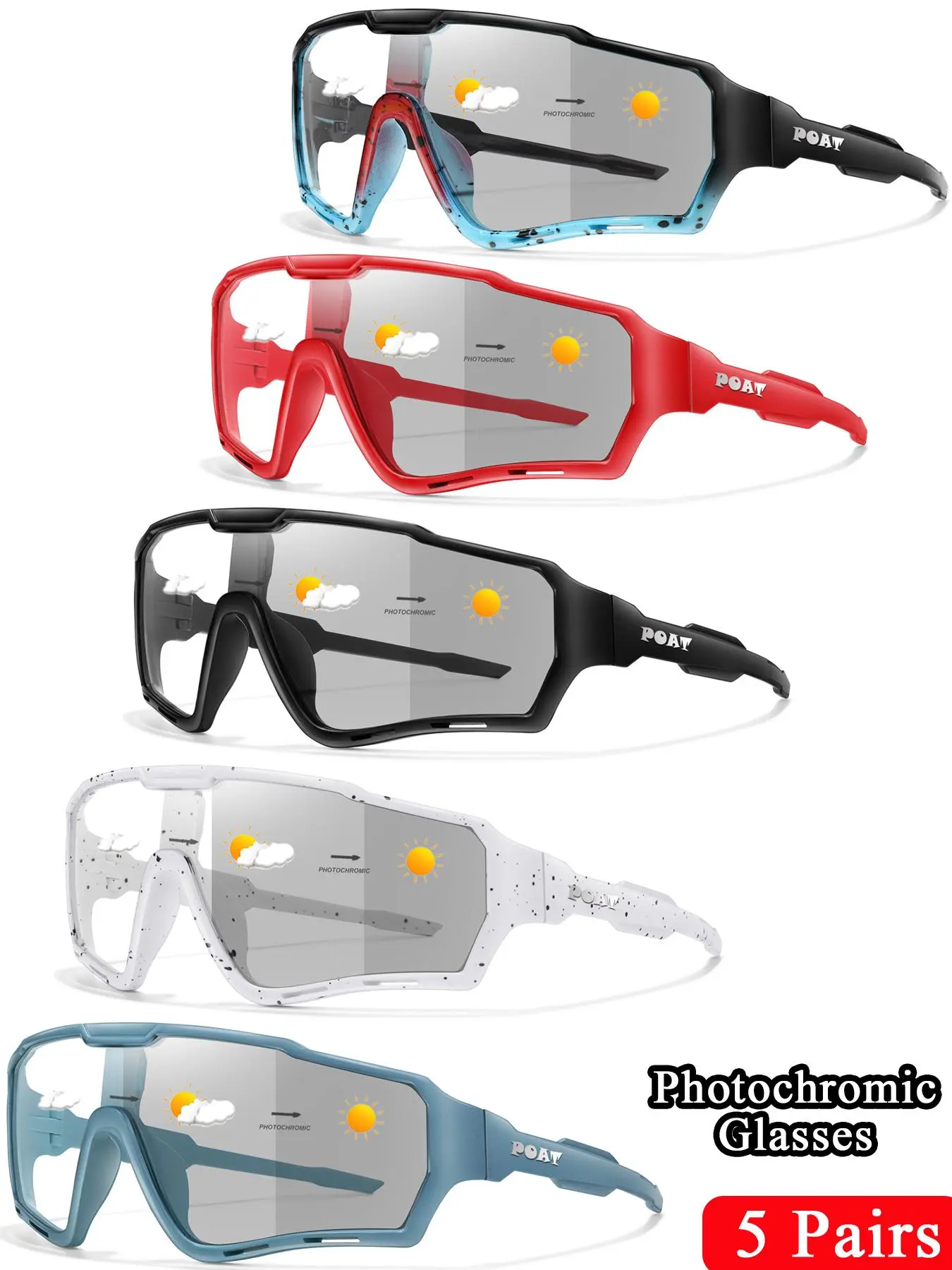 Unisex Photochromic Cycling Sunglasses, Outdoor Sports Wrap Around Sunglasses, Fashionable Sunglasses for Men & Women for Travel Use, Cycling Shades