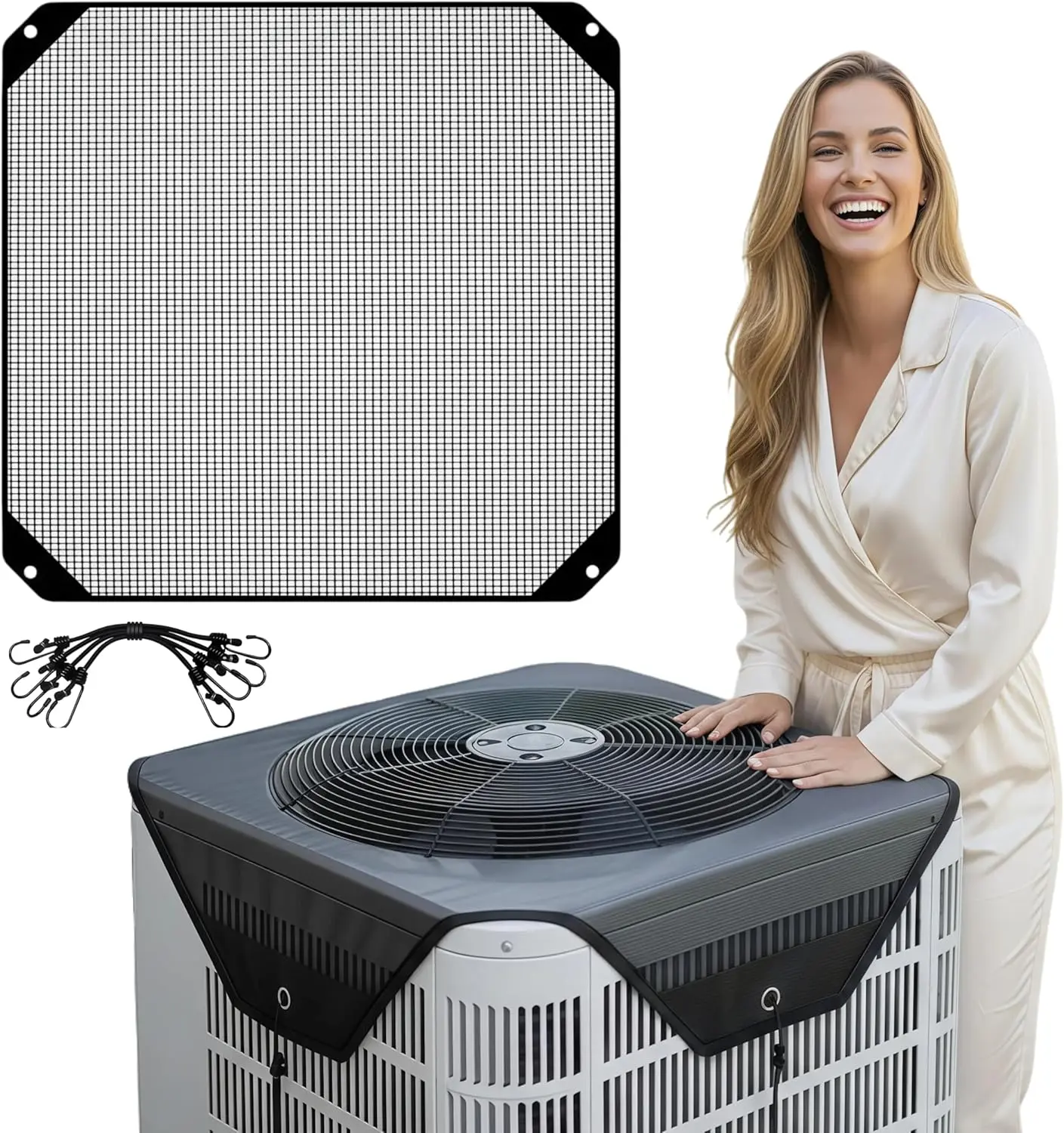 Outdoor AC Unit Mesh Top Cover， Breathable AC Unit Mesh Cover for Outdoor Units，Universal Fit  Conditioner Leaf Guard Cover，All-Season AC Unit Cover windproof design protection cold air