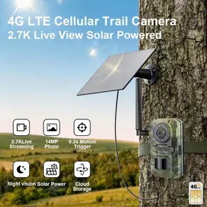 2K HD Solar Powered Wireless 4G LTE Cellular Trail Cameras with Live Streaming, Game Camera Built-in SIM Card WiFi, Not Supported, WaterProof, Motion Activated, Night Vision, (Data refill is required for Unlimited 4G data usage)