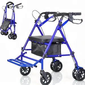 Garvee Lightweight 2-in-1 Rollator Walker & Wheelchair for Adults & Seniors, Adjustable Height, Carbon Steel Frame, 6" Wheels, Underseat Storage, Portable Mobility Aid, Blue