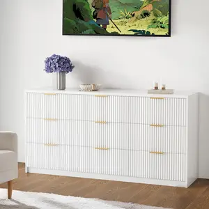 Garvee 9 Drawer Fluted Dresser - 63" Wide Modern Chest of Drawers with Metal Handles, Fluted Wood Design, Large White Dresser for Bedroom, Closet, Living Room, and Entryway