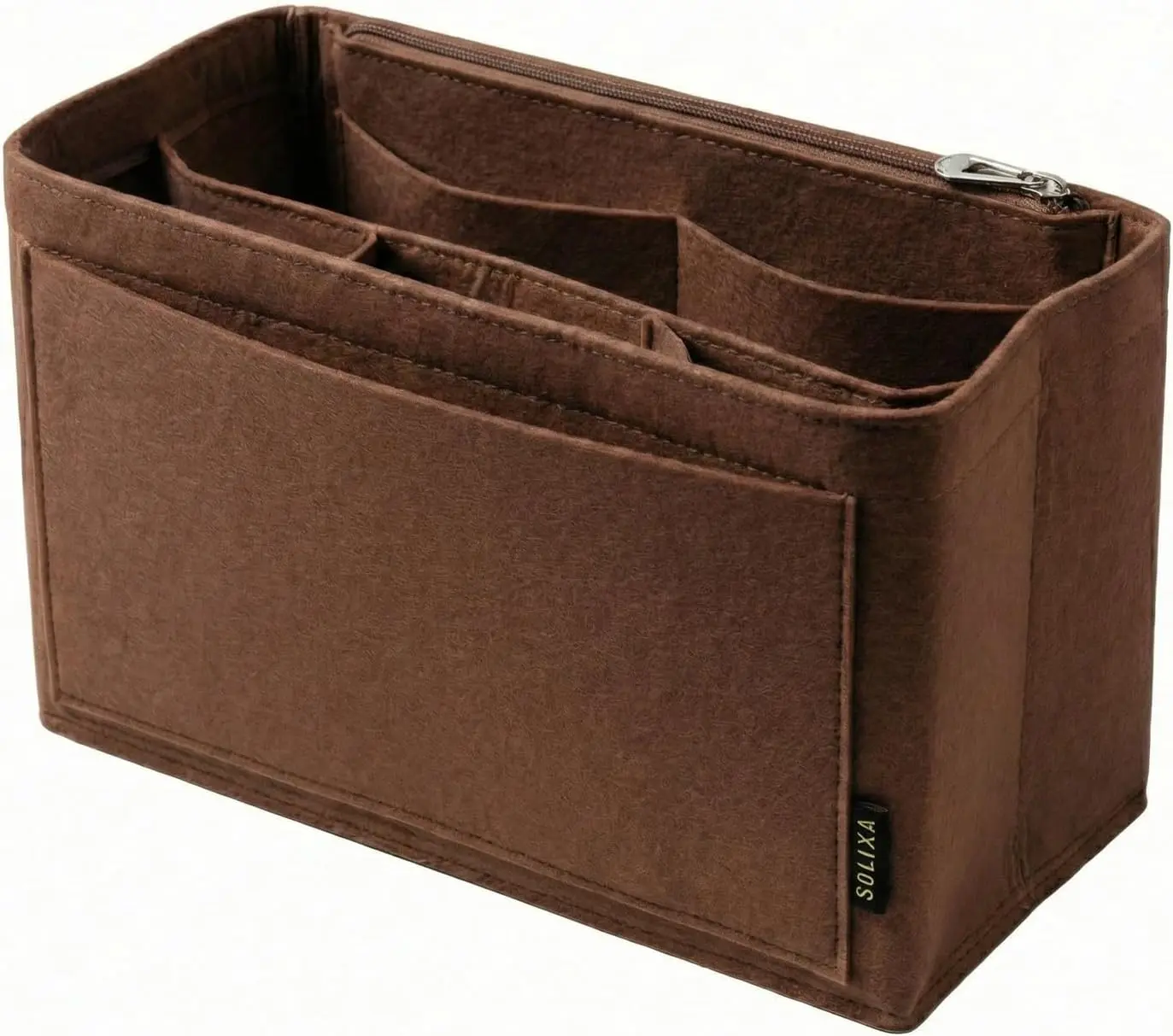 Purse Organizer Insert for Tote Bags, Felt bag organizer for Handbag with Metal Zippers,Tote bag for women organizer insert with 8 pockets,Bag in bag organizer for tote purse bag (BROWN, M)