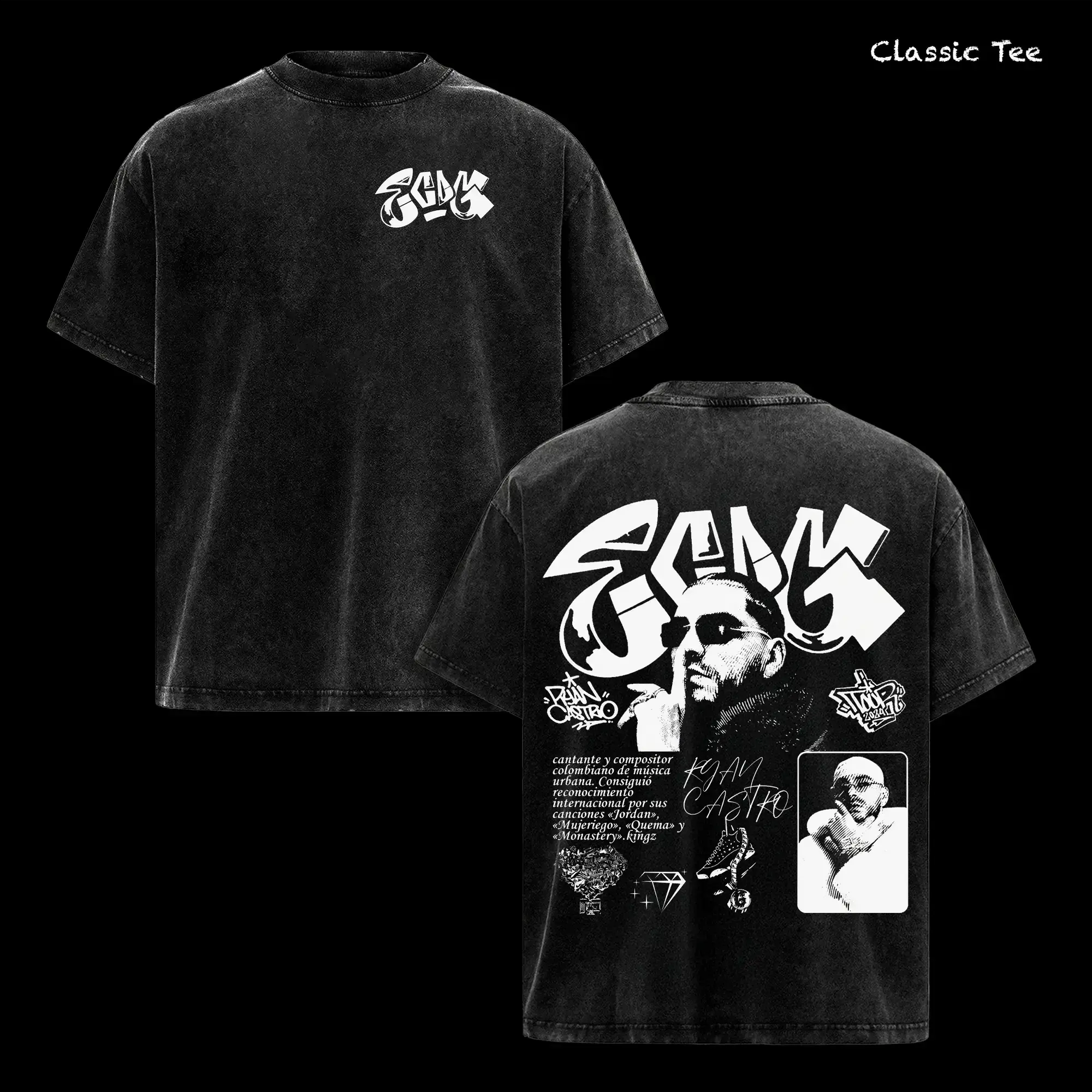 Comfort Colors Ryan Castro Gang Shirt – Ryan Castro Reggaeton Latin Trap Artist Graphic Tee, Urban Streetwear Black White Aesthetic, Double Sided Vintage Acid Washed Oversized T Shirt, Heavyweight Cotton Unisex Tee, Music Merch Gift for Fans