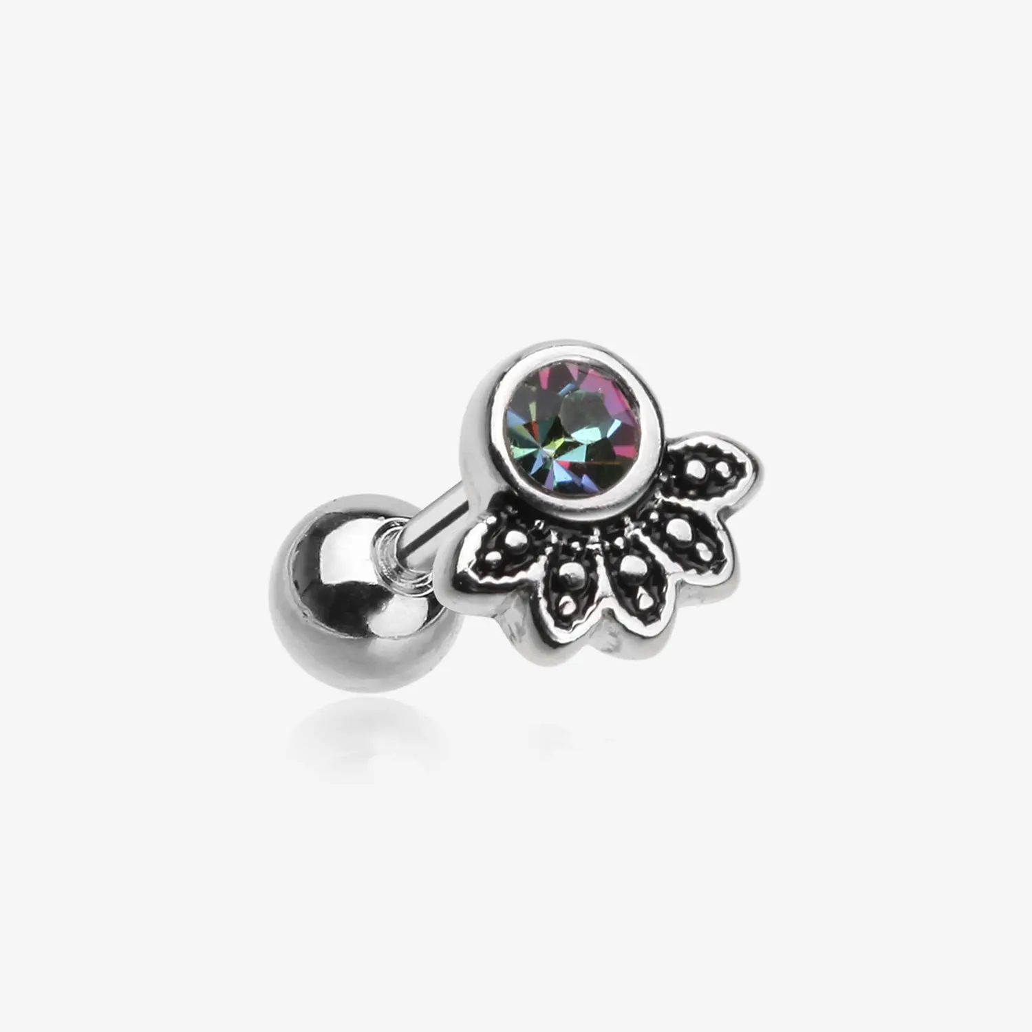 Antique Bali Floral Sparkle Cartilage Tragus Barbell Stud