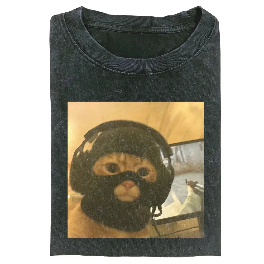 Gaming Cat With Headset Mask Shirt, Meme Cat Graphic Tee, Vintage Funny Gamer Tee, Cool Internet Cat Shirt, CSGO Gamer Cat Tee, Gift for Men, Gift for Women, Crew Neck T-shirt, Trending T-shirt