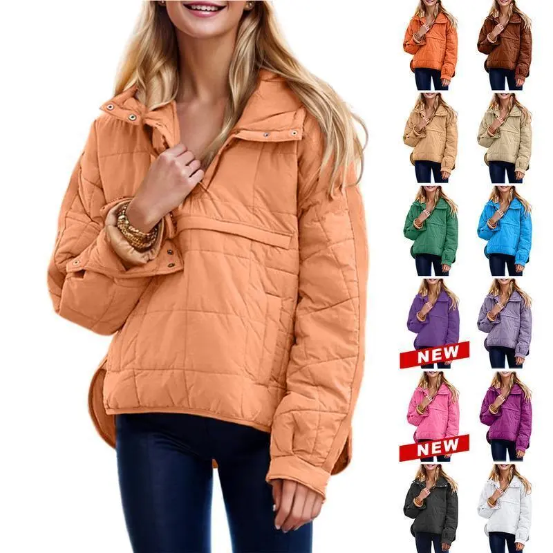 Women's Oversized Puffer Jacket - Lightweight Quilted Hooded Coat - Warm Winter Pullover with Padded Hood Tops Womenswear