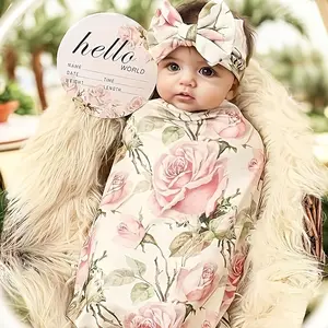 / Swaddle Wrap & Headband - Soft Cozy Floral Bedspread Patterns (Single/ Multi-Color) - All-Season Sleep Bedding - Wrap-Around for Sleep -