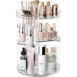 360 Rotating Makeup Organizer, Spinning Skincare Organizers with Slot Top, Cosmetic Storage Shelf with 8 Adjustable Layers, Revolving Organizer