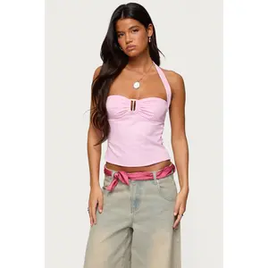 Caitie Striped Buckle Halter Top Caitie Striped Buckle Halter Top