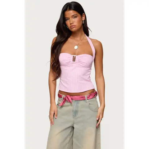 Caitie Striped Buckle Halter Top