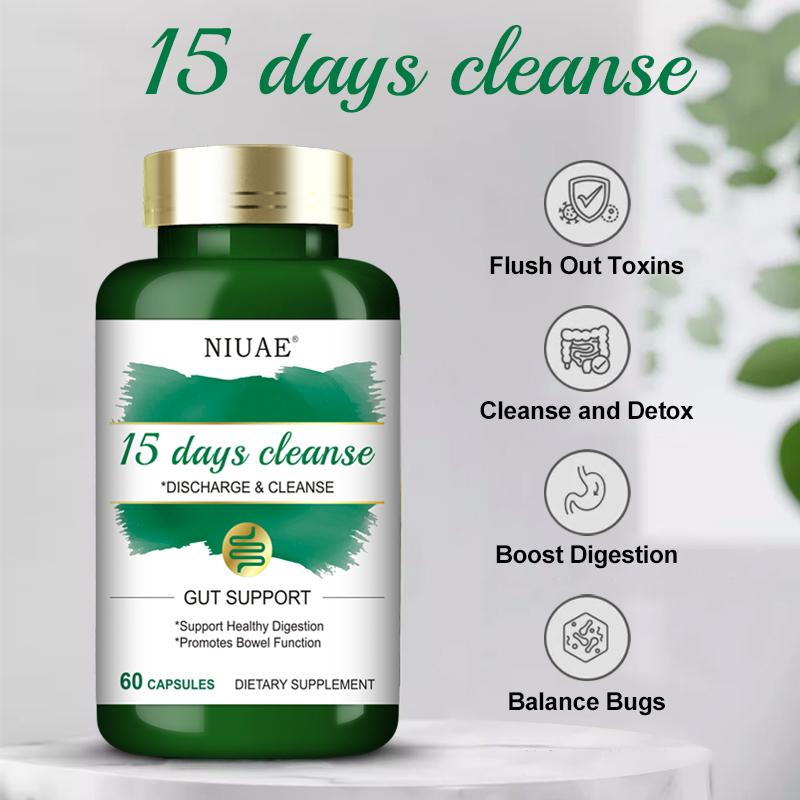 NIUAE 15-Day Cleanse Capsules – Advanced Colon Support with Senna, Cascara Sagrada & Psyllium Husk, 30 Non-GMO Capsules!