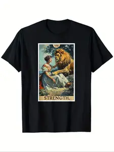 Tarot Card Power T-Shirt, Casual Fitted Short Sleeve Tee, Gift for Men Women Parents Friends, All Seasons Cartoon Pattern