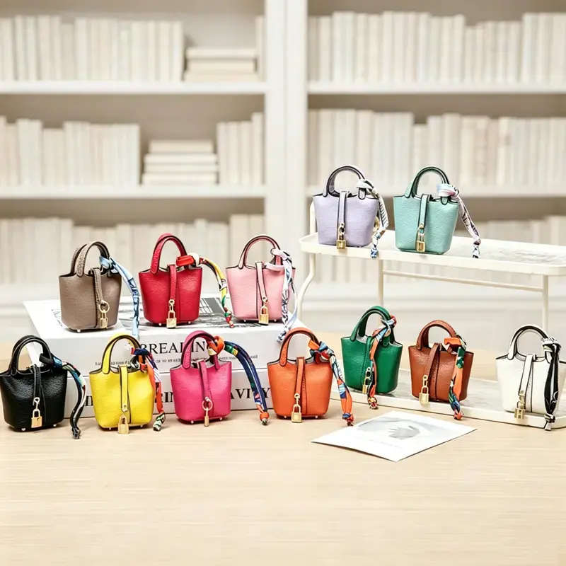 Unisex Small Size Mini Vegetable Basket Bag Pendant Keychain - High-Quality Leather, Colorful Strap, Cute Car Keychain & Bag Charm Accessory for Home, Festive Party Supplies Gifts, Keychains,back to school,back to school haul