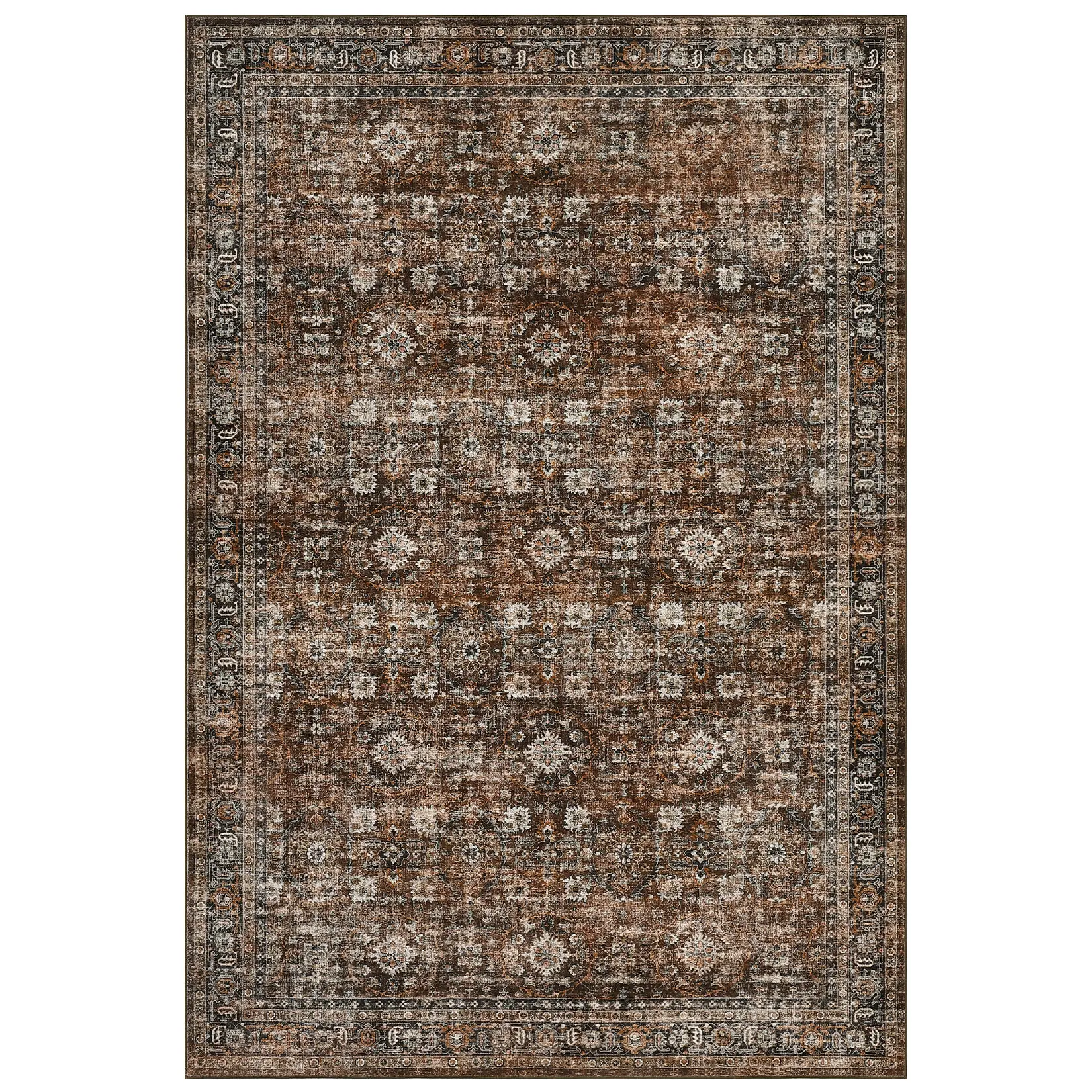 Super Soft Rug, 5x7 ft Rectangular Persian-Inspired Area Rug, Polyester-Wool Blend, Foldable Flower-Printed, Washable, Durable, Grippy for Hallway & Bathroom, Durable Area Rugs