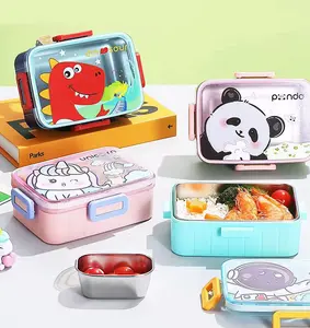Eclat finds  600ml Leak-Proof Bento Lunch Box with Sauce Cup, BPA-Free, Dishwasher Safe, Stainless Steel Bottom, Character Design (Dinosaur, Astronaut, Unicorn, Panda)