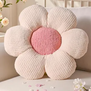 Cute Daisy Shaped Throw Pillow Small Cream Pink Floor Cushions for Gifts Kids Decorative Pillows for Living Room Sofa Bedroom Bed 15.7x15.7 Inch