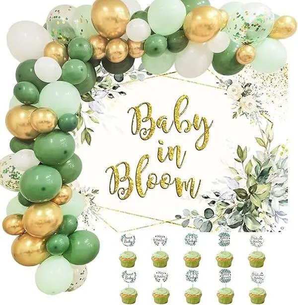 Sage Green Baby Shower Decorations Kit with 85pcs Balloons Banner Eucalyptus Cake Toppers for Boy Girl Gender Reveal Neutral Welcome Baby Party