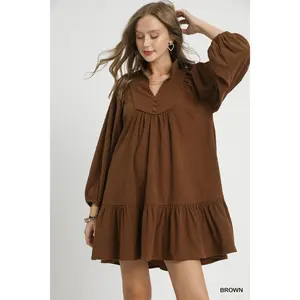 Umgee Corduroy Tiered Babydoll Dress