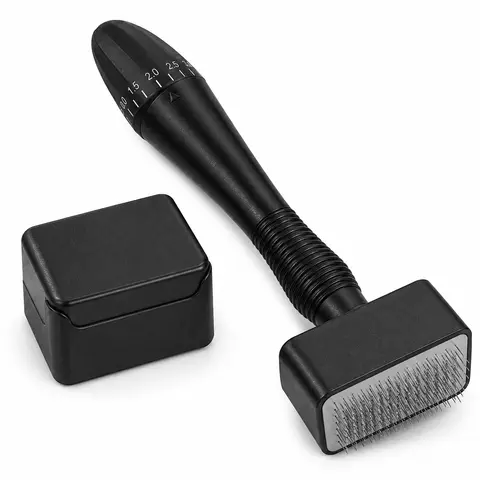 Unisex Derma Stamp (0-3.0mm) - 140 Stainless Steel Pins Skin Care Tool, Precision Vertical Stamping, Ergonomic Non-Slip Handle, Protective Base, Adjustable Depth, for Blemish-Prone Skin, Face & Scalp Skincare Routine, Skin Care Tools