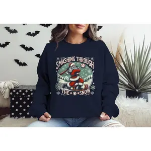 Baseball Player Christmas Santa Sweatshirt, Smashing Through The Snow T-Shirt, Christmas Baseball Season Xmas TShirt, Santa Baseball Shirt