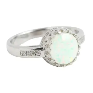 Sterling Silver Round Opal Crown Halo Ring
