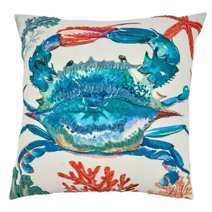 SARO  20 in. Square Poly Filled Throw Pillow with Crab Design