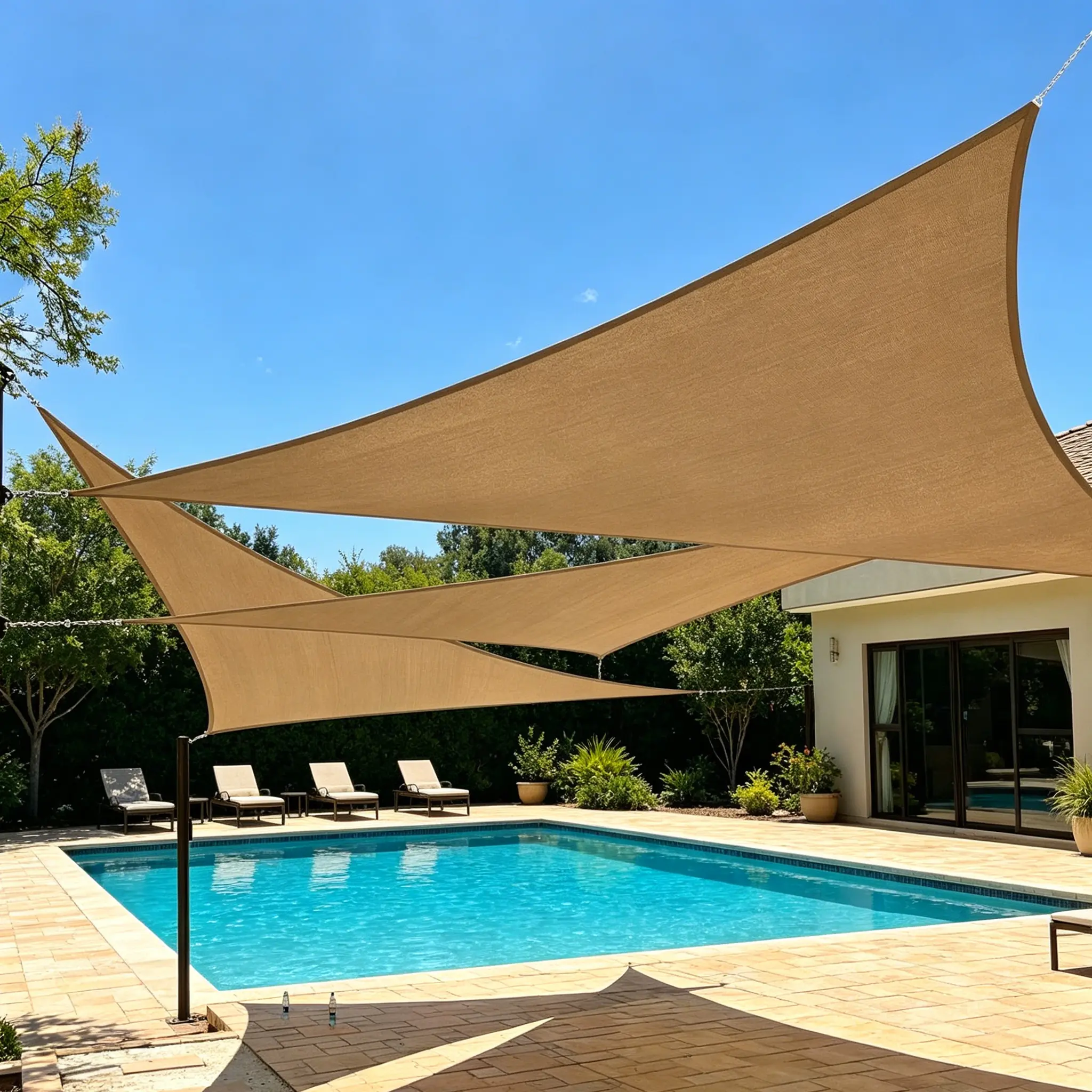 Triangle Sun Shade Sail, 10'x10'x14' Sturdy Heavy-Duty HDPE Fabric, Blocks 95% UVA/UVB Rays, Drops Temperature by 15°F, Rust-Proof D-Rings, Easy Install Garden Shelter, Weather-Resistant Outdoor Camping Gear, 95% Uv Block