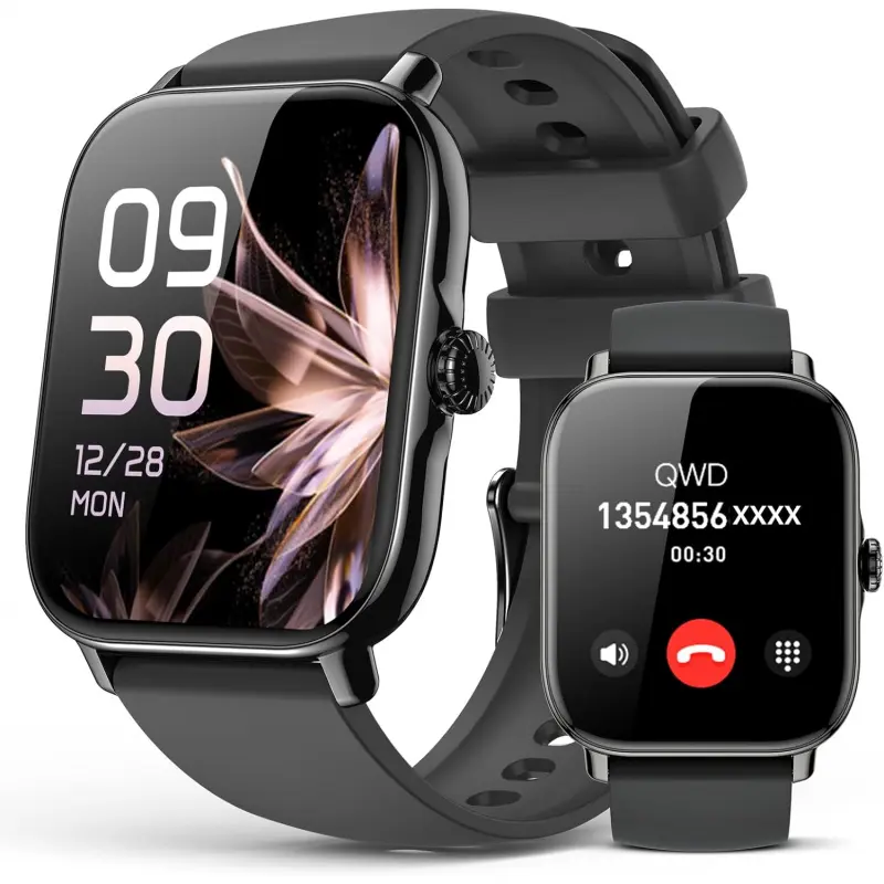 Men's Silicone Smart Wristwatch 2025 - IP68 Waterproof/Water-Resistant Wearable, Wireless Bluetooth LCD Screen, 110+ Sport Modes, Call Make/Answer, Sleep Monitoring, Activity Counter, Music Control, Camera Remote, Compatible with Android, iPhone, Samsung