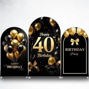 15-day Delivery Black Gold Balloons Happy Birthday Arch Backdrop Cover for Glam Birthday Party