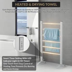105W Heated Towel Rack, 6 Bars Electric Towel Warmer, Freestanding & Wall Mounted, 2/4H Timer, IP56 Waterproof Plug-in, Stainless Steel Towel Drying Rack for Bathroom Spa, Silver