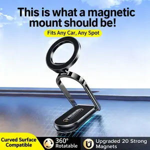 360° Rotatable Flexible Folding ,3 in1 Dual Included Bases Car Phone Holder, Curved Surface Compatible,Detachable Magnetic Car Phone Mount Compatible with iPhone 17 16 15 Pro Max, Compatible with MagSafe for Dashboard, Windshield, dashboard, Home