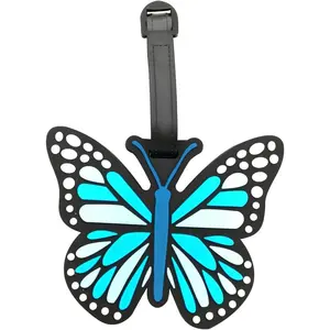 Funny Silicone Luggage Tags Cute Butterfly Suitcase Travel Bag Identifiers Personalized Labels Animal Baggage Identification ID Tag (Blue)