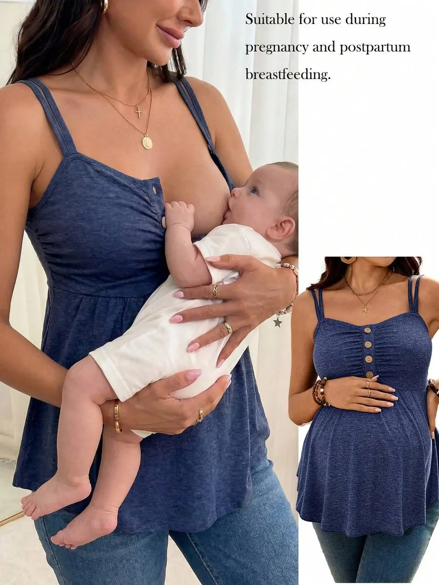 Maternity Summer Casual Solid Color Camisole Nursing Top Perfect For Vacation