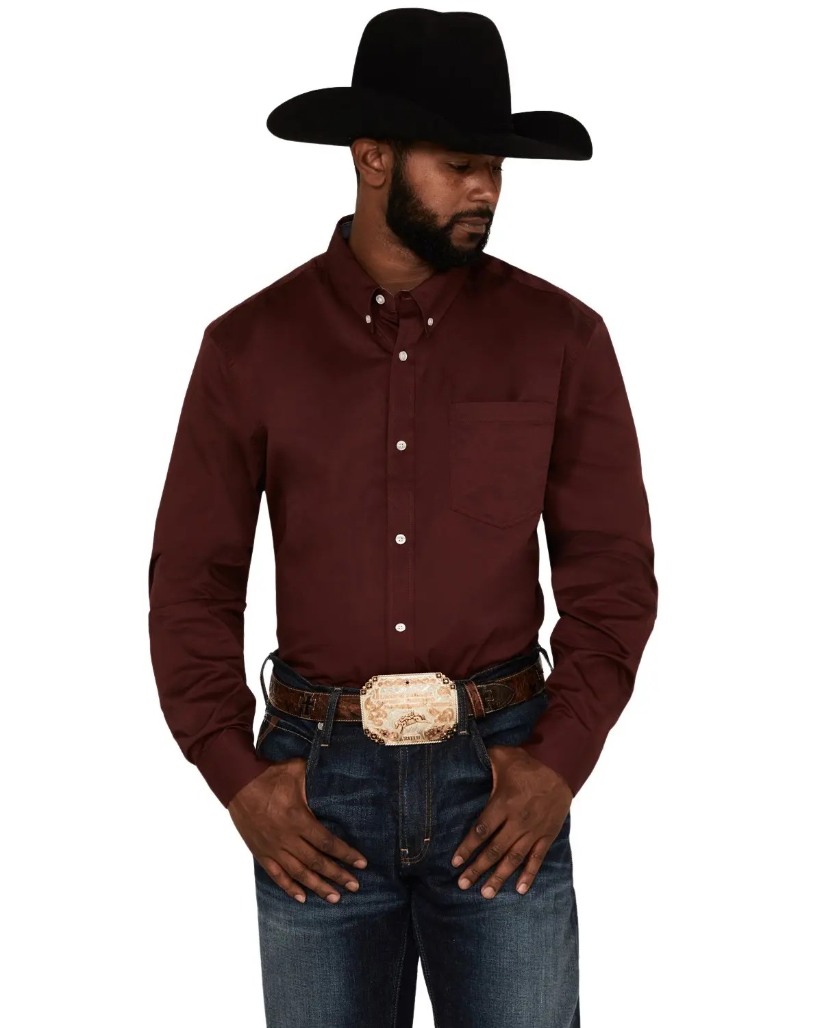 Rank 45 Men's 45&Reg; Men'S Twill Logo Long Sleeve Button-Down Stretch - Rmsp22w17-Wine