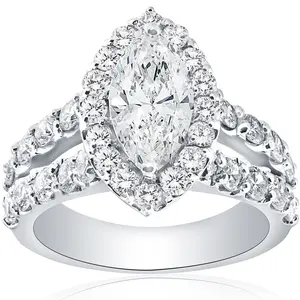 2 1/2ct Marquise Diamond Halo Lab Grown Engagement Ring 14k White Gold