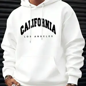 CALIFORNIA Printed Men's Pullover Hoodie, Casual Hoodie Fashion Long Sleeve Crew Neck T-shirt, Basic Top for Sports and Daily Wear