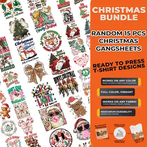 15PCS Christmas Mystery DTF Transfer Bundle – Ready to Press Holiday Designs | Santa, Reindeer, Gingerbread & Festive Graphics for T-Shirts, Totes & DIY Gifts