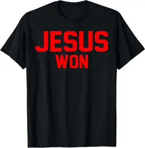 Jesus Won Ohio Pride Vintage Christian Jesus Won Front&Back T-Shirt Pure Cotton Graphic Tees Menswear Top: Gifts for Men & Women