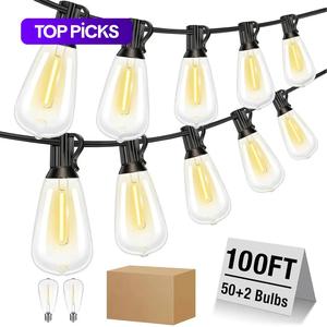 led outdoor string light, 100ft waterproof string lights, dimmable outdoor decorative light (dimmer is not included), suitable for garden, yard, patio, balcony, led lights
