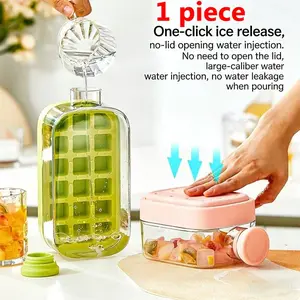 2-In-1 Ice Cube and Water Bottle with Lid Press-Type Cooling Cup for Whiskey and Cocktails Portable Kitchen Freezer Organizer High-Quality Mold with Cover and Ice Cube Maker