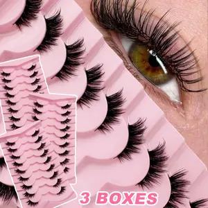 Three Boxes 27 Pairs Of Half-Eye Black Band Eyelashes Cat Eye 3D Faux Mink Lashes Fluffy Soft Natural Long Reusable Suitable For Daily Use Easy To Wear Can Meet The Needs Of Various Occasions Natural Look Lashes False Eyelashes,Lashes,Fake Lashes