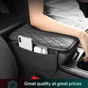Armrest Cushion Riser Pad with Side Storage Pockets, Universal Armrest Extender, Leather Car Armrest Pillow with Storage Pocket, Car Interior Decor Accessories