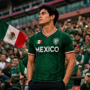 2026 Mexico Soccer Jersey, Chichén Itzá Pyramid Graphic Retro Soccer Shirt, All-over Print, Casual Style for All Seasons, Classic Throwback Jersey Sportswear Top..
