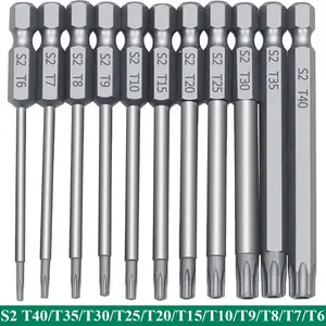 11 PCS  Torx Security Bit Set S2 Steel Magnetic Security Screwdriver Set 50/100mm Star Screwdriver Set for Shark Vacuum T6-T40