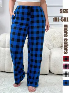【Plus Size】 Christmas Plaid Print Drawstring Pocket Lounge Pants, Casual Comfy Trousers for Daily Wear, Women's Sleepwear for Fall & Winter