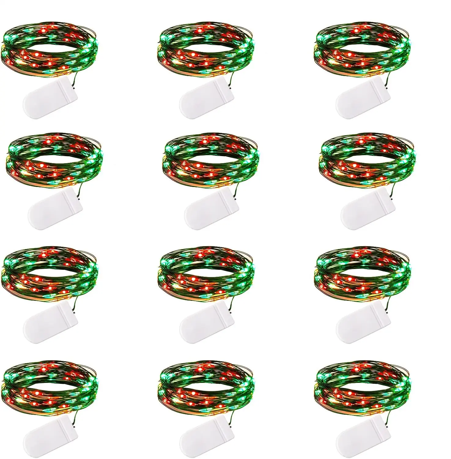Brightown 12 Pack Led Fairy Lights Battery Operated String Lights Waterproof Silver Wire 7 Feet 20 Led Firefly Starry Moon Lights for DIY Wedding Party Bedroom Patio Christmas (12 Pack, Red & Green)