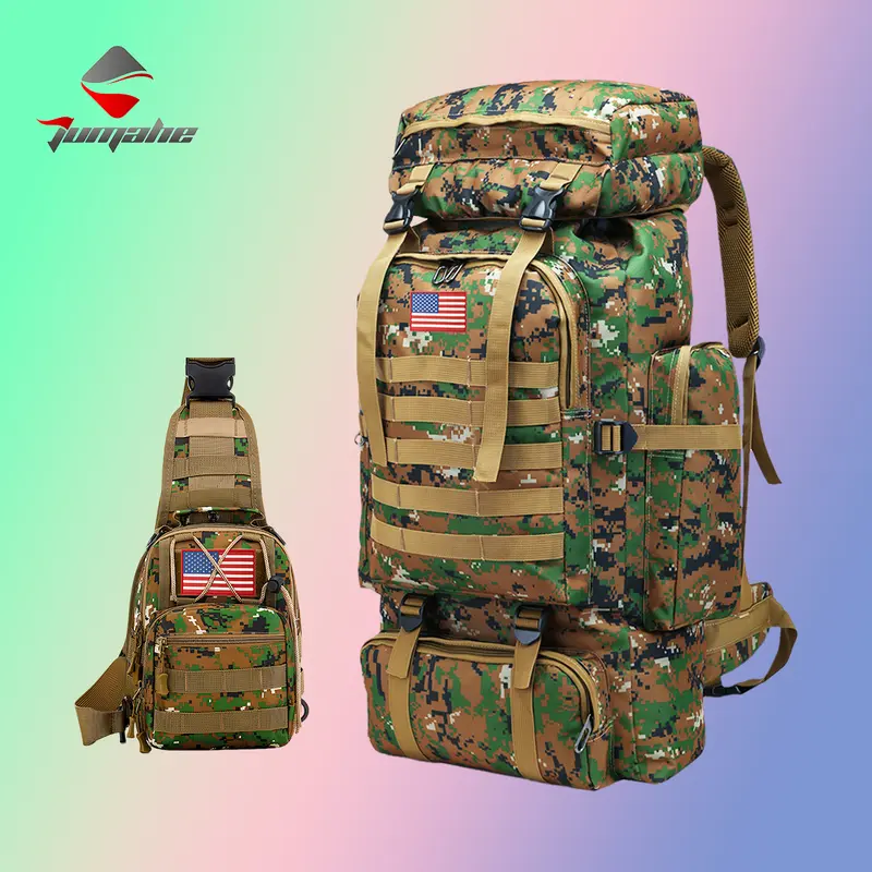 Jumahe Springtok Large Capacity Tactical Camouflage Unisex Multi Purpose Rucksack with 1 Sling Bag - Waterproof, Durable Hiking Trekking Gear, Adjustable Strap, Multi Compartment, Built-In Organizer, Anti-Theft Camping Travel Bag for Adults