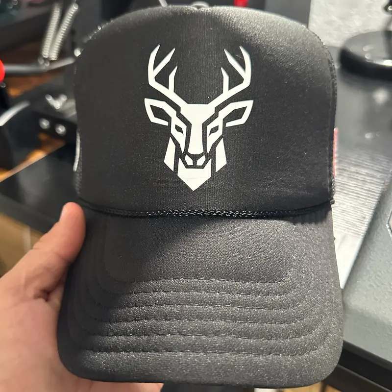 BRIMSHED Geometric Deer Trucker Hat - Black Mesh with American Flag Side Patch, Adjustable Snapback Closure, One Size Fits Most