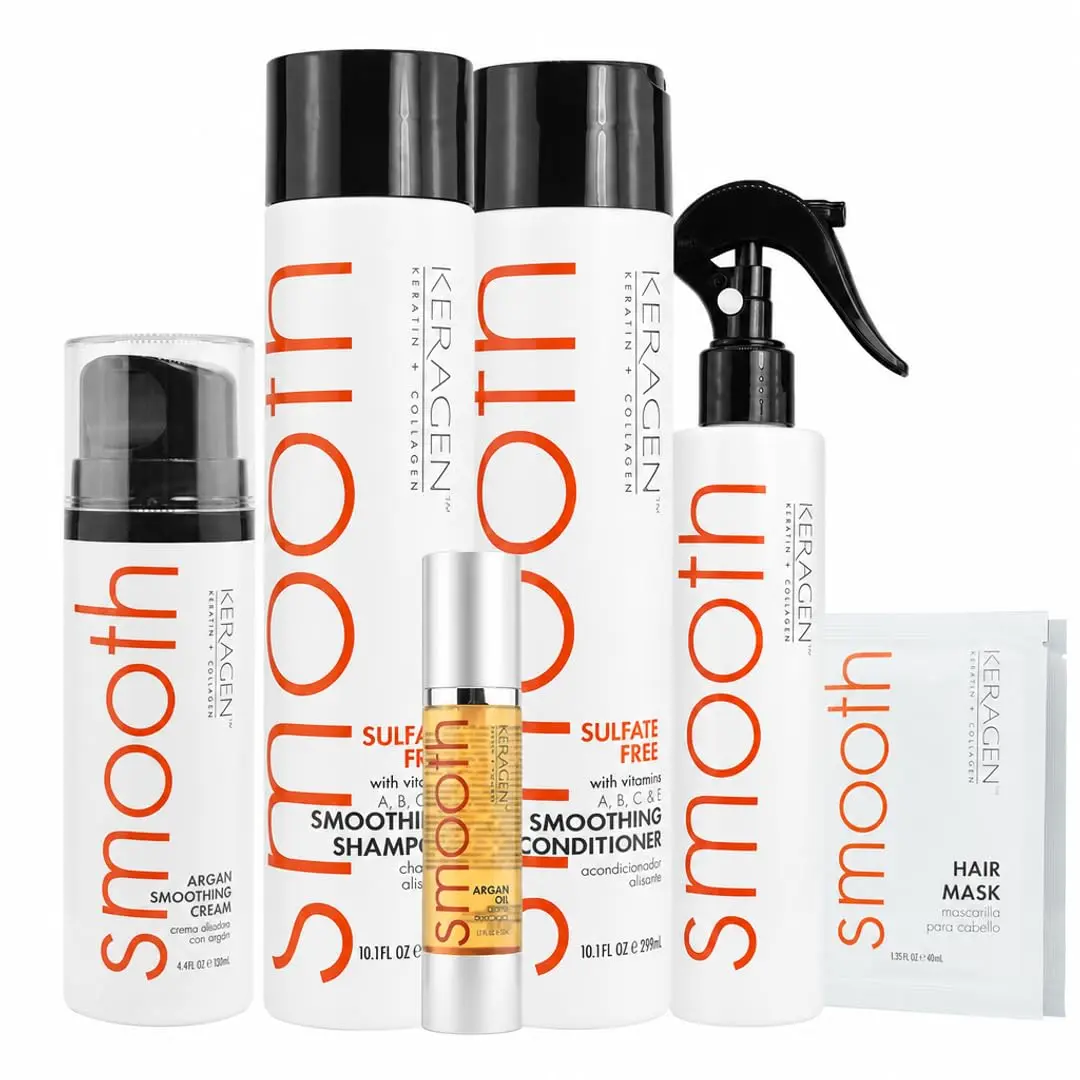 KERAGEN Professional 5-Piece Haircare Kit with Argan Oil & Keratin to Moisturize & Smooth, Shampoo & Styling Set for Dry, Damaged or Color-Treated Hair, Conditioner, Daily, Intensive